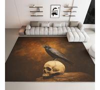 Non Slip Area Rugs Living Room - Dark Brown Washable Super Soft Low Pile Rug for Bedroom - Gothic Fantasy Raven Skull Non Shedding Durable Floor Carpet 120 x 170 Cm