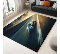 Non Slip Area Rugs Living Room - Gray Washable Super Soft Low Pile Rug for Bedroom - High-Speed Track Supercar Non Shedding Durable Floor Carpet 60 x 90 Cm