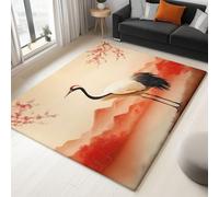 Non Slip Area Rugs Living Room - Maroon Washable Super Soft Low Pile Rug for Bedroom - Chinese Ink Painting Immortal Bird Non Shedding Durable Floor Carpet 80 x 150 Cm