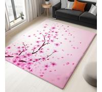 Non Slip Area Rugs Living Room - Pink Washable Super Soft Low Pile Rug for Bedroom - Chinese Traditional Cherry Blossom Branch Non Shedding Durable Floor Carpet 60 x 90 Cm