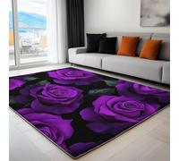 Non-Slip Backed Plant Purple Rose Flower Printed Indoor Carpet, Soft Non-Shed Plants And Flowers Rug, Office Rug for Apartment Washable 47x67 inch Area Rug for Living Room, Bedroom and Dining Room