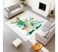 Non Slip backing Rug Anime Comic Watercolour Short Pile Botanical Plant Area Rugs Cactus Succulent Plants Print Rug 50 x 80 cm Entrance
