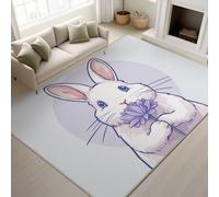 Non Slip backing Rug Minimalist Anime Short Pile Flowers Heartwarming Area Rugs Lop-Eared Rabbit Cute Bunny Print Rug 50 x 80 cm Entrance