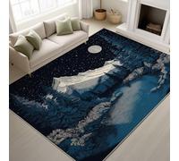 Non Slip backing Rug Moonlight Mountain Snow River Stars Forest Short Pile Illustration Realistic Aesthetic Area Rugs Modern Calm Elegant Print Rug 60 x 120 cm Study Bedroom Black