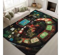 Non Slip backing Rug Small bedroom Computer Retro monitor Video game screen Short Pile Futuristic Modern Area Rugs Artistic Sci-fi Print Rug 90 x 120 cm Bedroom Gaming room Green