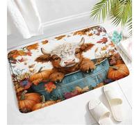Non-Slip Barrier Mats Highland Cow Pumpkin Maple Leaves Cute Cattle In Bucket Animal Welcome Mat Soft Entrance Carpet For Patio Home Office 40X60Cm