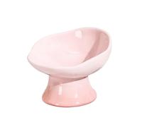Non-slip Base Petal Ceramic High Foot Ergonomic Anti-Tip Cat Bowl, Tilted Angle Elevated uppy Feeding Supplies(Oblique Mouth Pink)
