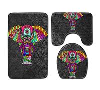 Non Slip Bath Mat 3 Piece Bathroom Rug Set Elephant Print Toilet Seat Cover Set U-Shaped Mat Lid Cover for Men Women