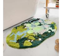 Non-Slip Bath Mat, 3D Green Floral Moss Bathroom Floor Mat Soft and Water Absorbent, Machine Washable Microfiber Bathroom Rug for Shower, 20"W x 32"L