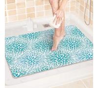 Non Slip Bath Mat 50x100cm, Extra Long Shower Mats for Inside, Soft PVC Loofah Bathtub Mat with Drain, Quick Drying Shower Pad for Wet Area, Without Suction Cup, Turquoise White