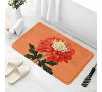Non Slip Bath Mat 50X80Cm Orange And White Flowers Extra Soft Absorbent Microfiber, Ultra Soft Bathroom Mat,Super Absorbent Bath Mats For Bathroom,Machine-Washable Non Slip Bath Mats