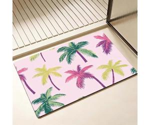 Non Slip Bath Mat, Diatomite Stone Bath Mats for Bathroom 40 x 60 cm, Diatom Mud Door Mat, Pink Washable Rug, Super Water Absorption, Quick-Dry, Home Bathtub Bathroom Accessories, Coconut Tree D-7061