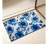Non Slip Bath Mat, Diatomite Stone Bath Mats for Bathroom 50 x 80 cm, Diatom Mud Door Mat, Blue Washable Rug, Super Water Absorption, Quick-Dry, Kitchen Bathtub Bathroom Accessories, Flower D-1825