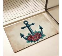 Non Slip Bath Mat, Diatomite Stone Bath Mats for Bathroom 50 x 80 cm, Diatom Mud Door Mat, Retro Washable Rug, Super Water Absorption, Quick-Dry, Kitchen Bathtub Bathroom Accessories, Anchor D-1996