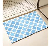 Non Slip Bath Mat, Diatomite Stone Bath Mats for Bathroom 70 x 120 cm, Diatom Mud Door Mat, Blue Washable Rug, Super Water Absorption, Quick-Dry, Kitchen Bathtub Bathroom Accessories, Geometry D-1818
