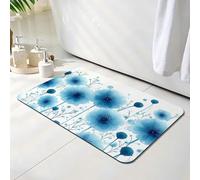 Non Slip Bath Mat Flower, Diatomite Stone Bath Mats for Bathroom 30 x 50 cm, Washable Rug, Super Water Absorption, Diatom Mud Door Mat, Quick-Dry, for Home Kitchen Bathroom Accessories, Blue O-4080