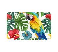 Non-Slip Bath Mat Rug For Bathroom Floor Tropical Bird Parrot Jungle Botanical Plant Hibiscus Palm,19.5 x 31.5Inches, Super Water Absorption, Cozy Design, Machine Washable