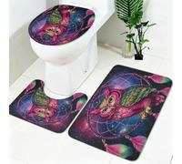 Non Slip Bath Mat Set 3 Piece Animal pink green owl Soft Bathroom Rug Set with Pedestal Mat Cartoon Shower Mat and Toilet Cover for Bathroom