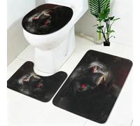 Non Slip Bath Mat Set 3 Piece Animal red eyes cheetah Soft Bathroom Rug Set with Pedestal Mat Black Shower Mat and Toilet Cover for Bathroom