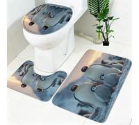 Non Slip Bath Mat Set 3 Piece Emperor penguin chicks Soft Bathroom Rug Set with Pedestal Mat grey Shower Mat and Toilet Cover for Bathroom