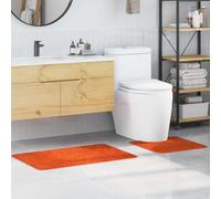 Non-Slip Bath Mat Set of 2 Orange Polypropylene with Non-Slip Latex Backing, Absorbent Material, Washable, 50 x 50 cm and 60 x 90 cm, Ideal for Bathroom, Shower, Toilet, Sauna, Spa