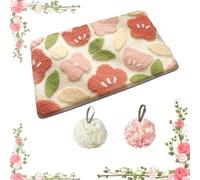 Non-Slip Bath Mat,Soft Flower Bathroom Rug And 2 Shower Puff,50X80 Cm Absorb Water Shower Mat,Quick-Dry Washable Door Mat For Bathroom,Kitchen,Bedroom,Living Room Carpet Decoration(Pink White)