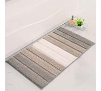 Non Slip Bath Mat, Soft Microfiber Absorbent Bath Floor Mat with Anti-Skid Backing, Striped Machine Washable Quick Dry Bathroom Rug for Shower Floor & Bathroom Accessories Decor (Khaki,50x80cm)