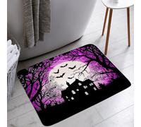 Non-slip Bath Mat Spooky Halloween Scary Bat Dead Tree Full Moon Purple Gothic Mysterious Horror Door Mats Indoor Indoor Outdoor Doormats 40×60cm for Store,Garage Entrance,Toilet