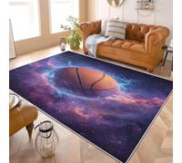 Non-slip Bedroom Area Rug 140x200 cm Low Pile Living Room Thin Carpet Science Fiction Lightning Nebula Football Large Washable Rugs Non Shedding Purple Thin Floor Mat for Office Dining Playroom