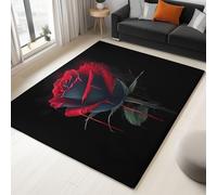 Non-Slip Black Rug Easy Care Short-Pile 80 x 150 cm Quality Surrealism Flowers Red Rose Printed, Carpets for Living Room, Kitchen, Bedroom, Hallway, and Dining Room
