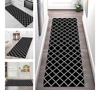 Non-Slip Black & White Runner Rug 80x350CM - Stylish Polyester Entryway & Kitchen Carpet for Living Room Bedroom Hallway - Dirt-Collecting Mat Modern Design