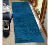 Non Slip Blue Abstract Runner Rug 120x450cm Washable Long Carpet for Hallways Kitchen High Traffic Areas Entrance Front Door Stairs Living Room Contemporary Mat