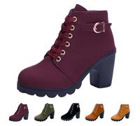 Non Slip Boots Block Heel Women Womens Chunky Heel Boots Retro Lace Up Boot Thick Platform Buckle Boot Stylish Ladies Booties Leisure Outdoor Bootie For Daily Wear Fashion Short Booties