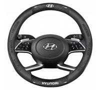 Non-Slip Car Steering Wheel Protector, Carbon Fiber Nappa Leather Cover with Embossed Logo, Universal Round Design for Hyundai