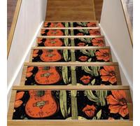 Non Slip Carpet Stair Treads, 15 Pack 8" X 30" Machine Washable Stair Mats Indoor Staircase Runners for Wooden Steps, Day of the Dead Cacti Guitars Pattern