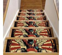 Non Slip Carpet Stair Treads, 15 Pack 8" X 30" Machine Washable Stair Mats Indoor Staircase Runners for Wooden Steps, Racer in a Victory Pose with Checkered Flags
