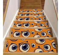 Non Slip Carpet Stair Treads, 15 Pack 8" X 30" Machine Washable Stair Mats Indoor Staircase Runners for Wooden Steps, Halloween Cartoon Eyes Seamless Monsters Pattern