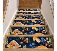 Non Slip Carpet Stair Treads, 15 Pack 8" X 30" Machine Washable Stair Mats Indoor Staircase Runners for Wooden Steps, Mushrooms Wild Berries Background