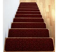 Non-Slip Carpet Stair Treads - 15PCS Burgundy Indoor Stair Runners, Self-Adhesive Safety Rugs, 76x20cm European Style Embossed Floor Mats for Enhanced Grip & Safety