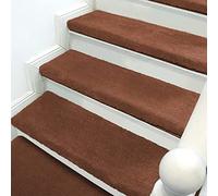 Non-Slip Carpet Stair Treads - Bullnose Mats with Safety Adhesive for Wooden Steps, Indoor Stair Protector Pads for Kids & Pets, Brown, 75x24+3cm
