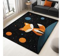 Non-Slip Carpets 160 x 230 cm Cartoon Fox Planet Area Rug, Dark Blue Washable Flannel Rug Living Room Bedroom Carpets - Indoor & Outdoor Children'S Crawling Mat