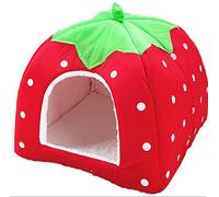 Non-slip Cat Cave Cute Strawberry Cat House Soft Foldable Pet Nest with Washable Cushion Soft Warm Pet Bed Pet Nest For Small Dogs Rabbit and Cats,S,Red