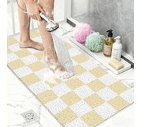 Non Slip Checkered Shower Mats 40x60CM, PVC Loofah Bath Mat for Inside Shower, Quick Dry Soft Bath Mat for Bathroom Floor, Shower Slip Mat for adults, Washable & Mould Resistant, Beige Checkered