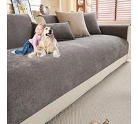 Non-Slip Chenille Sofa Cover, Washable Couch Protector for 2/3/4 Seater L/U Sectional Sofas, Pet Scratch-Resistant, Dark Grey, 110x240cm - Ultimate Furniture Protection