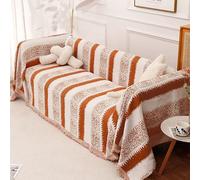 Non-Slip Chenille Sofa Covers for Pets - Wrinkle-Free Couch Slipcovers Striped Sectional Protectors (180x130-480cm 180x460cm Orange) - Durable & Easy to Clean