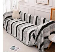 Non-Slip Chenille Sofa Covers for Pets - Wrinkle-Free Striped Couch Slipcovers Sectional Protectors 180x460cm (Orange) - Durable Stylish and Easy to Clean