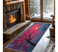 Non Slip Cherry Floral Runner Rug for Hallway Washable, 60 x 240 cm Sunset Mountain Japanese Carpet Runner Extra Long for Living Room, Hall, Kitchen, Bedroom, Indoor Door Mat, Ultra Thin