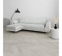 Non-Slip Comfort Sofa Cover with Left Peninsula and Side Armrest Covers, Made in Italy, Sofa Seat 240 cm - Light Grey