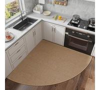 Non-Slip Corner Kitchen Rug - Super Absorbent Braided Floor Mat for Sink Areas, Washable Circular Sector Mat with Rubber Backing, Imitation Linen Kitchen Carpet (Beige, Radius 27.6'')