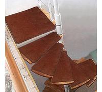 Non-Slip Curved Stair Tread Mats, Self-Adhesive Spiral Stair Carpet for Left/Right Turns, Step Protection Rug, Rotating Stair Pads - 1 Pcs Coffee, 70x33-12